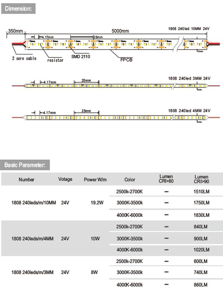 24V Dimmerble Flexible LED Strip with 240 LED Light and Lamp