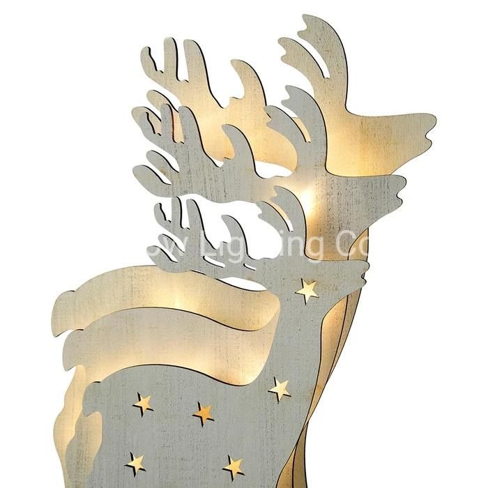 3 Layer Reindeer Table Christmas Decoration Wood 30 Cm - White