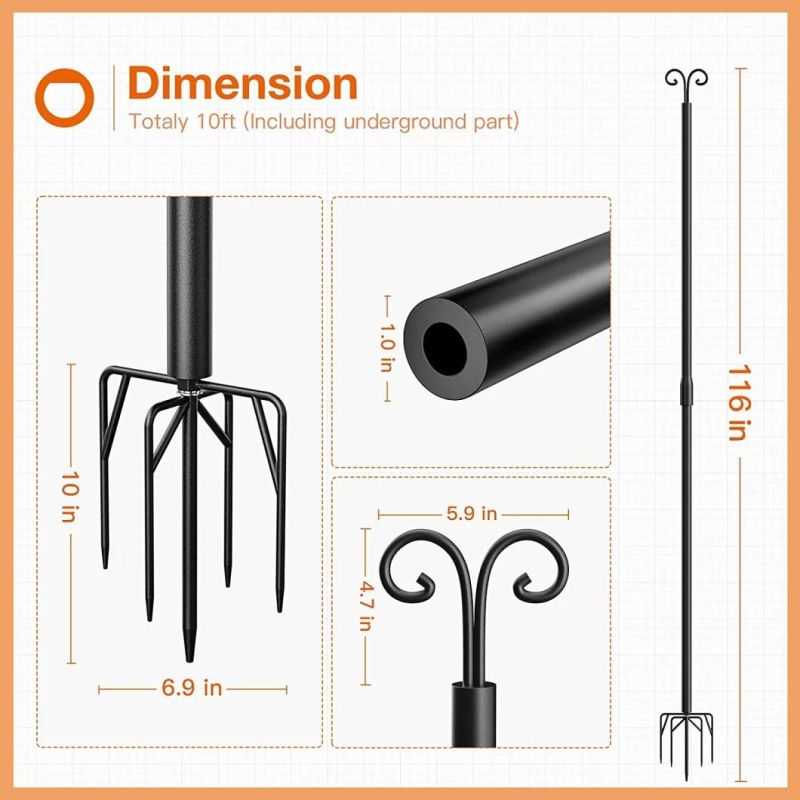 3m String Light Pole 4 Prong Fork Pole Stand Outdoor String Light Pole Stand for Halloween, Christmas Decoration