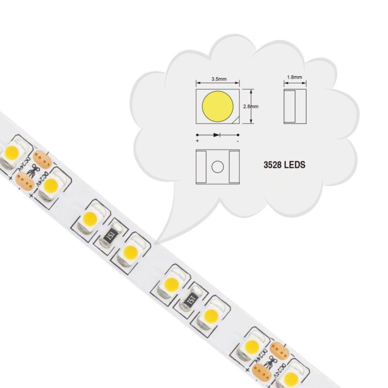 Classic SMD3528 LED Strip 120LEDs/M 8mm PCB Widely Used for Al Profile CRI80