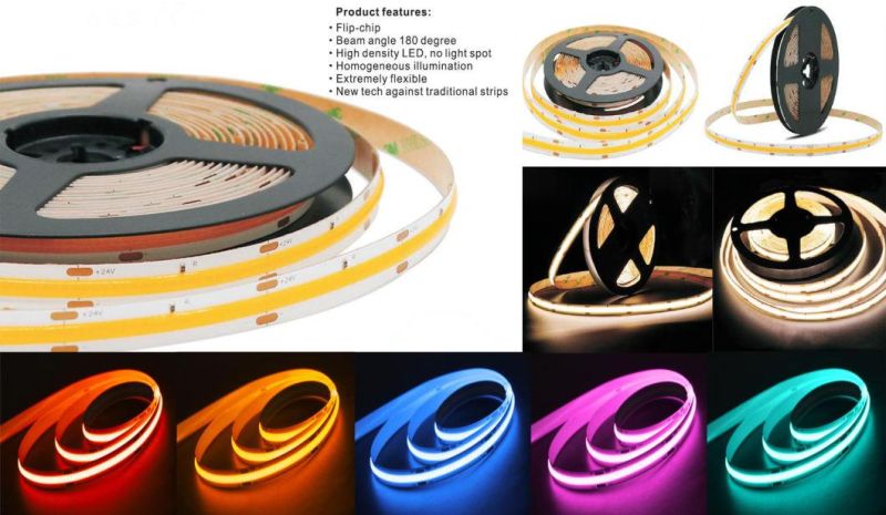 New Develop Economical Durable 480LEDs/M DC24V CRI90 8mm 10W/M 3000K 6000K Flex LED COB Strip