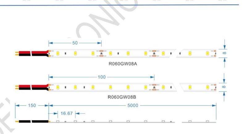 IP20 DC12V 8mm Width 50mm Cut Unit 60LEDs/M LED Flexible Strip