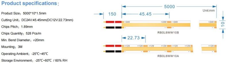 High Lumen COB LED Strip Ligthing DC12V24V CCT Linear Dotless