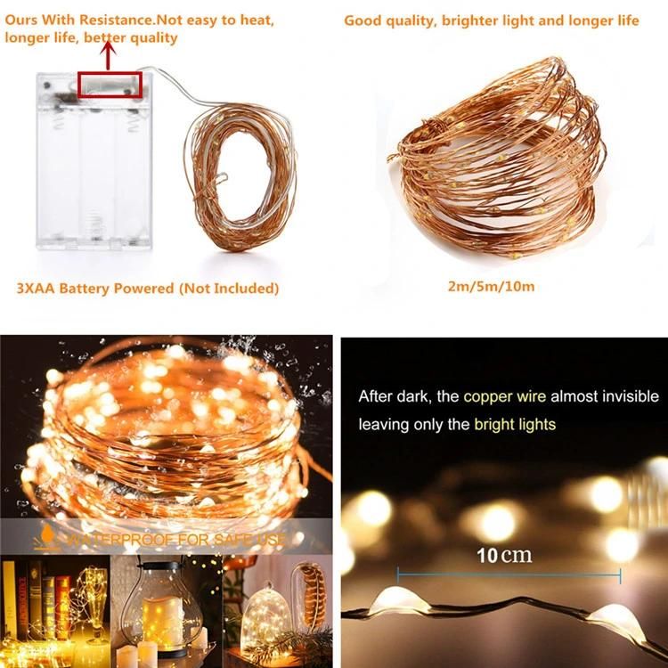 2m 5m 10m 4.5V AA Battery Powered Copper Wire LED String Light Holiday Decorative Lighting