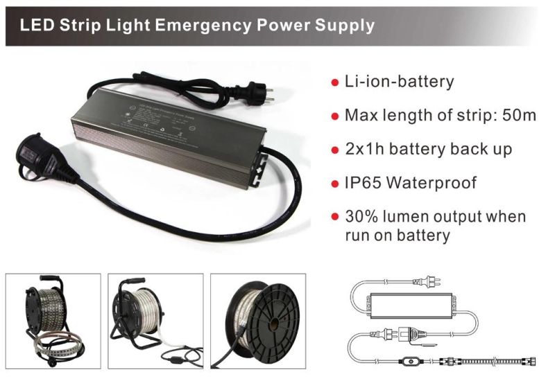 230V IP65 Waterproof Mobile 15m Strip Light Kit with Battery Power Supply for Outdoor Lighting