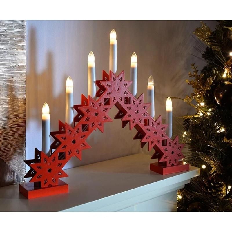 Candle Bridge Arch Table Decoration Wood 33.5 Cm Red