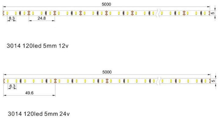 3014SMD 12V/24V 8mm PCB Board 120LED Side Emitting Linear Strip Lighting