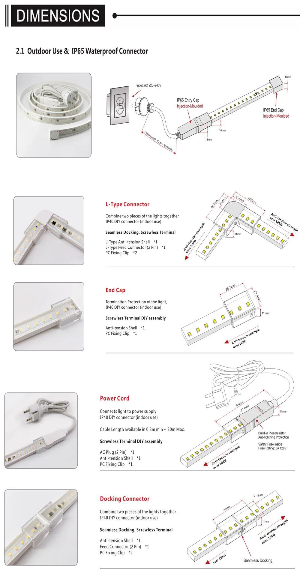 High Voltage Waterproof IP65 220V LED SMD Strip 60LEDs/M