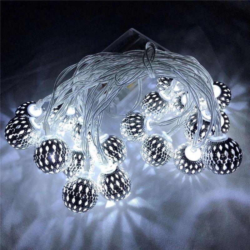 Holiday Fairy Moroccan Hollow Metal Ball LED String Christmas Decoration Light