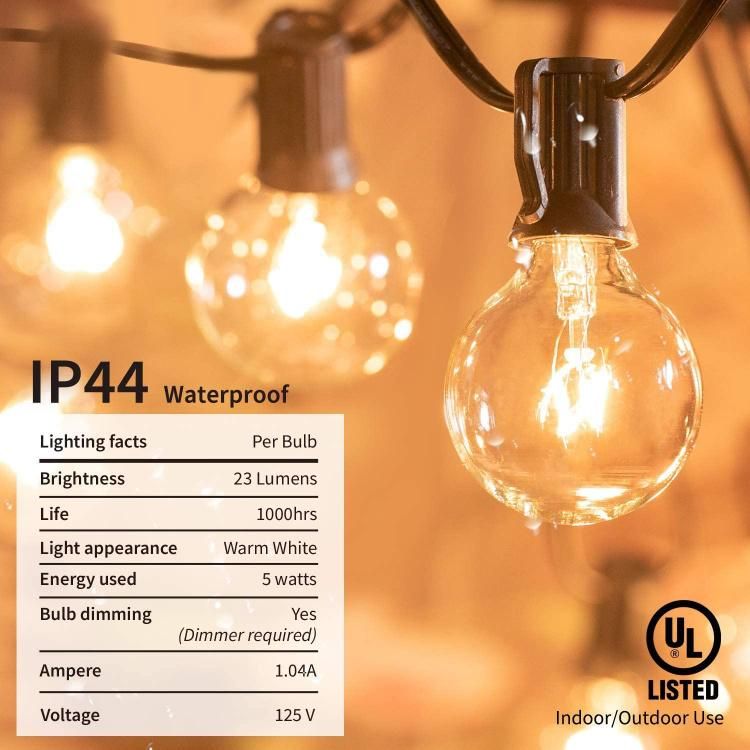 Outdoor String Lights 25 Feet G40 Globe Patio Lights with 25 Edison Glass Bulbs Waterproof Connectable Hanging Light