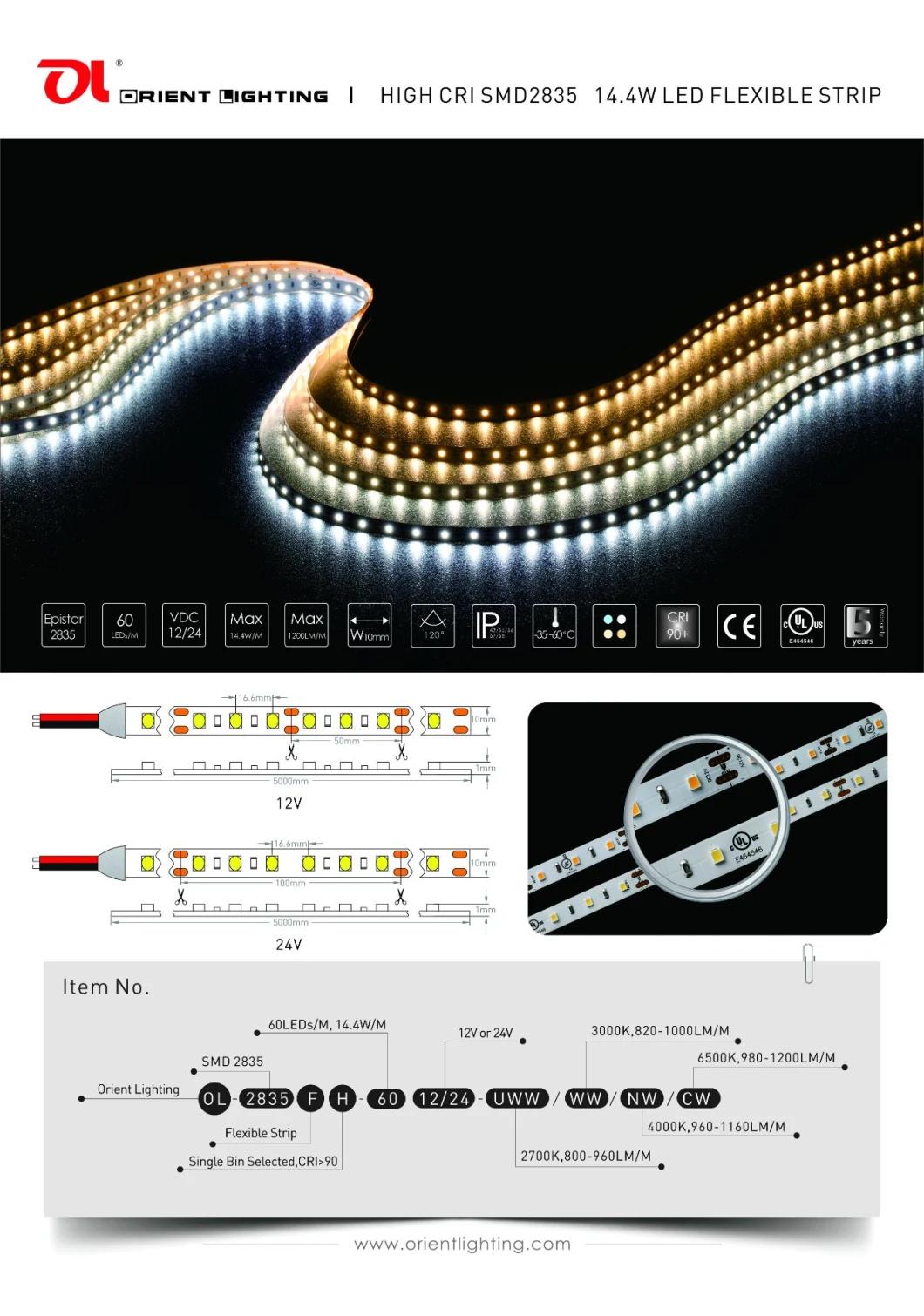 UL CE Epistar 14.4W 60LEDs Waterproof IP67 LED Flexible Strip Light