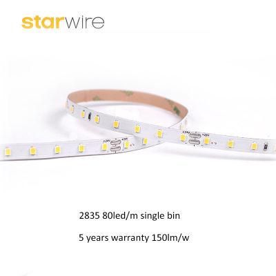 5 Years Warranty 150lm/W 80LED/M 24V SMD2835 LED Strips Light for Aluminum Profile Channel