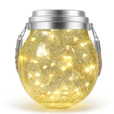 Outdoor Decorative LED Crack Glass Hanging Wishing Fairy Christmas Lamp Solar Jar Light for Holiday Garden Yard Patio Fence