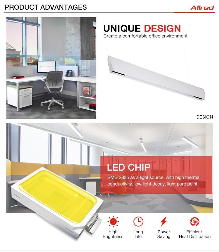 European Decorative Indoor Lighting Commercial Pendant Aluminum LED Office Libary Classroom Strip Light