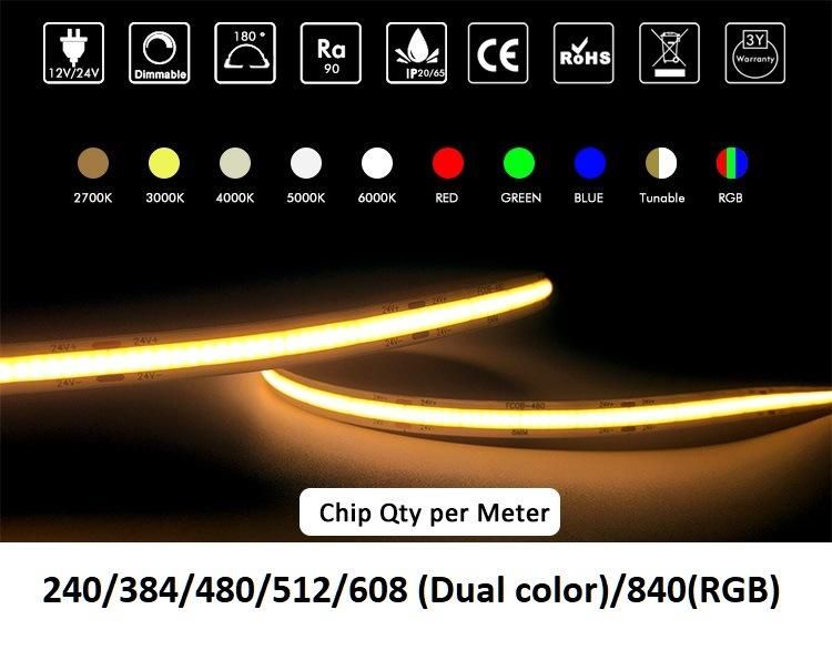 LED COB Strip 24V 5m Warm White 2700K 8W/M