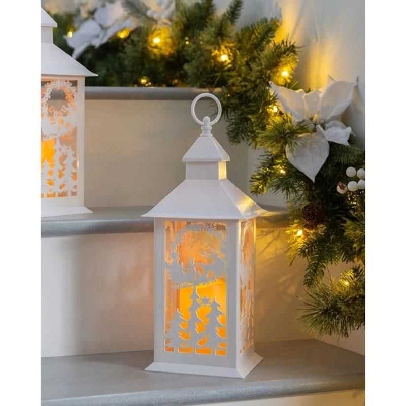 Christmas Lantern with Warm White LED Candle White 40 Cm