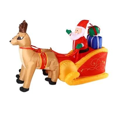 Christmas Inflatable Outdoor Deer Cart with Santa, Blow up Yard Decoration with LED Lights