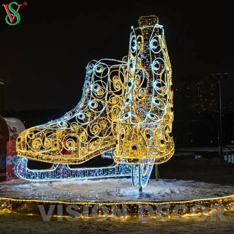 Outdoor Decoration Navidad LED 3D Motif Ice Skating Shoes Light