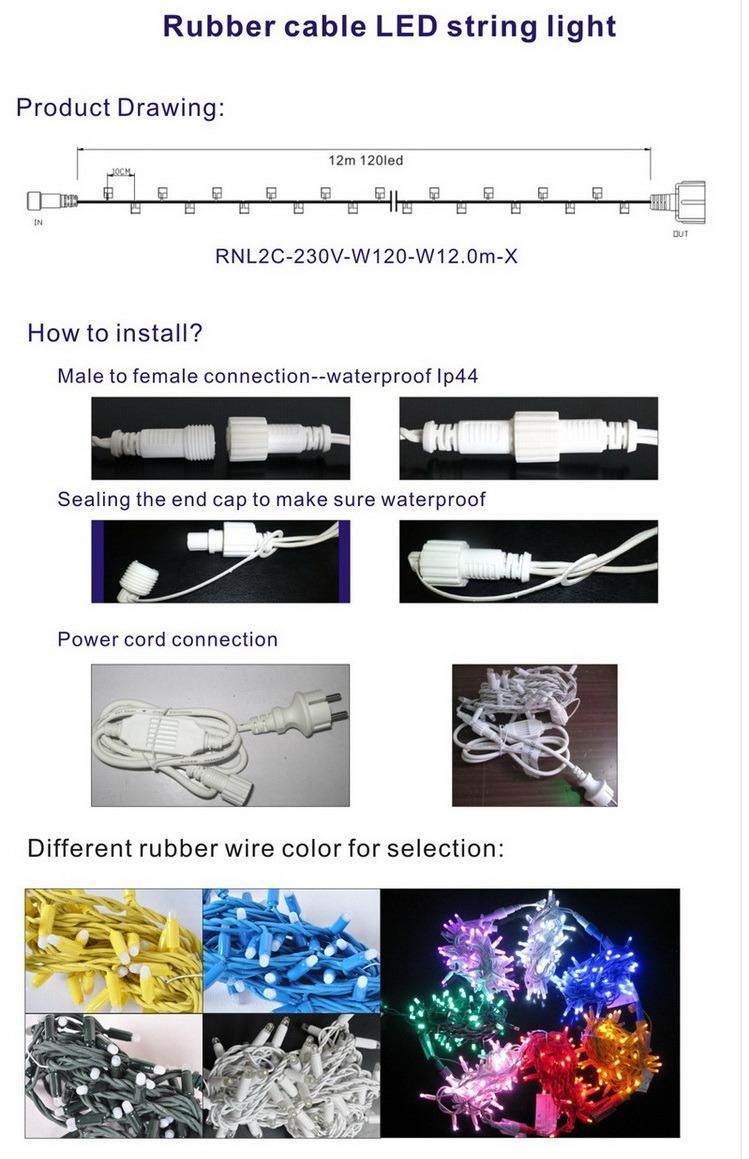 Outdoor Connectable Static LED String Lights on White Rubber Cable