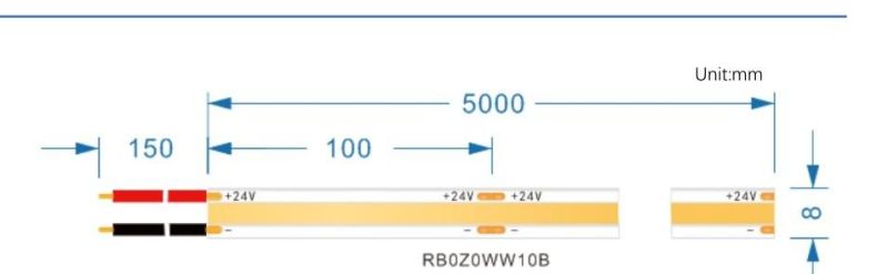 8mm Width 320LEDs/M 100mm Cut Unit DC24V LED Flexible COB Strip