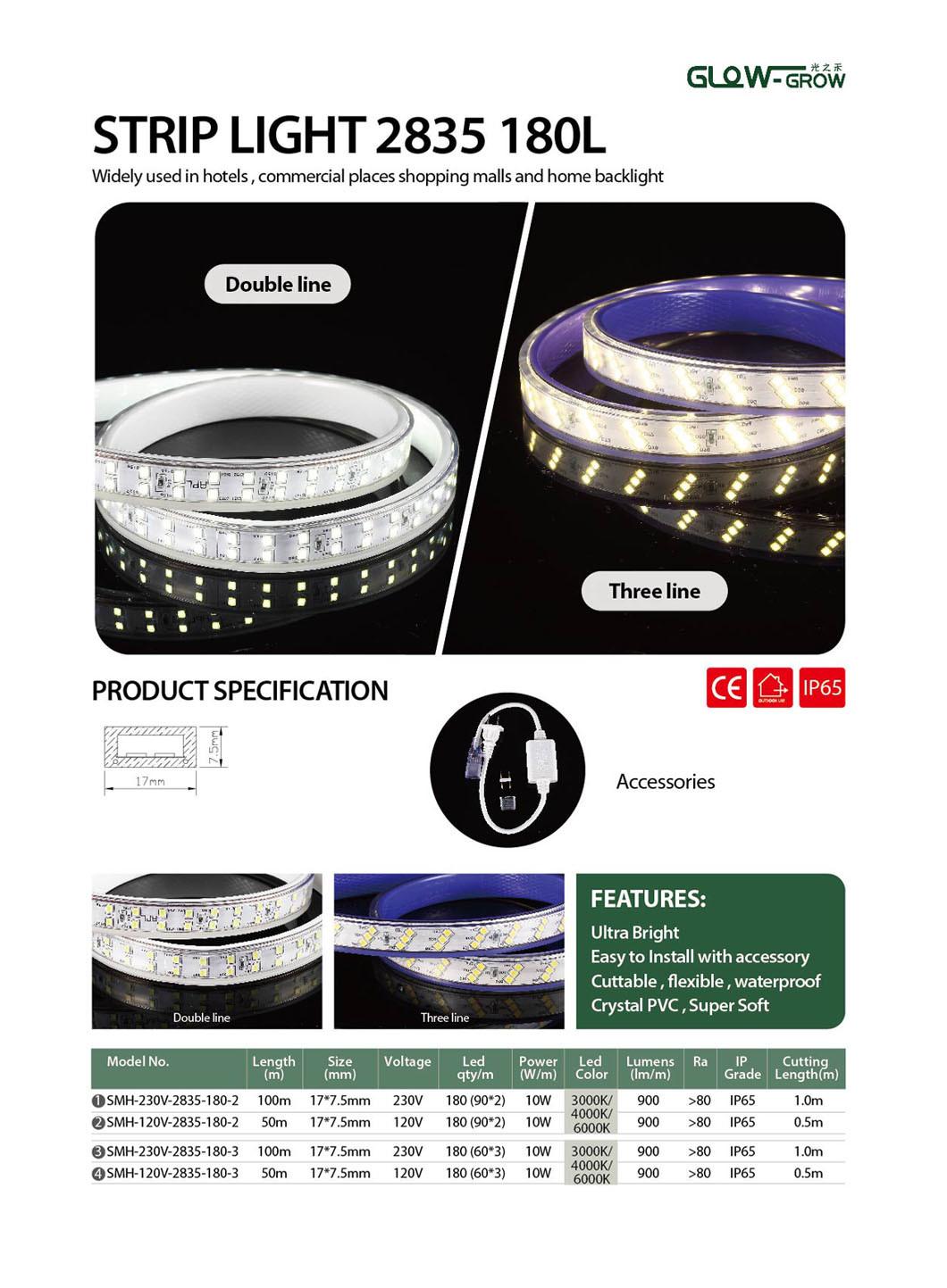 SMD 2835 180 (90*2) LEDs/M 120V DC IP65 LED Flexible Strip Light for Holiday Home Decoration