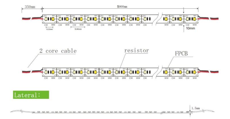 Short Cut CCT LED Strip Light 2835 SMD Flex Strip 120p