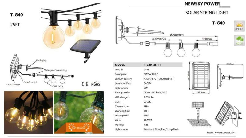 Outdoor Waterproof 10m String 100 LED Double Modes Christmas Halloween Solar Garden LED String Lights for Holiday Decoration