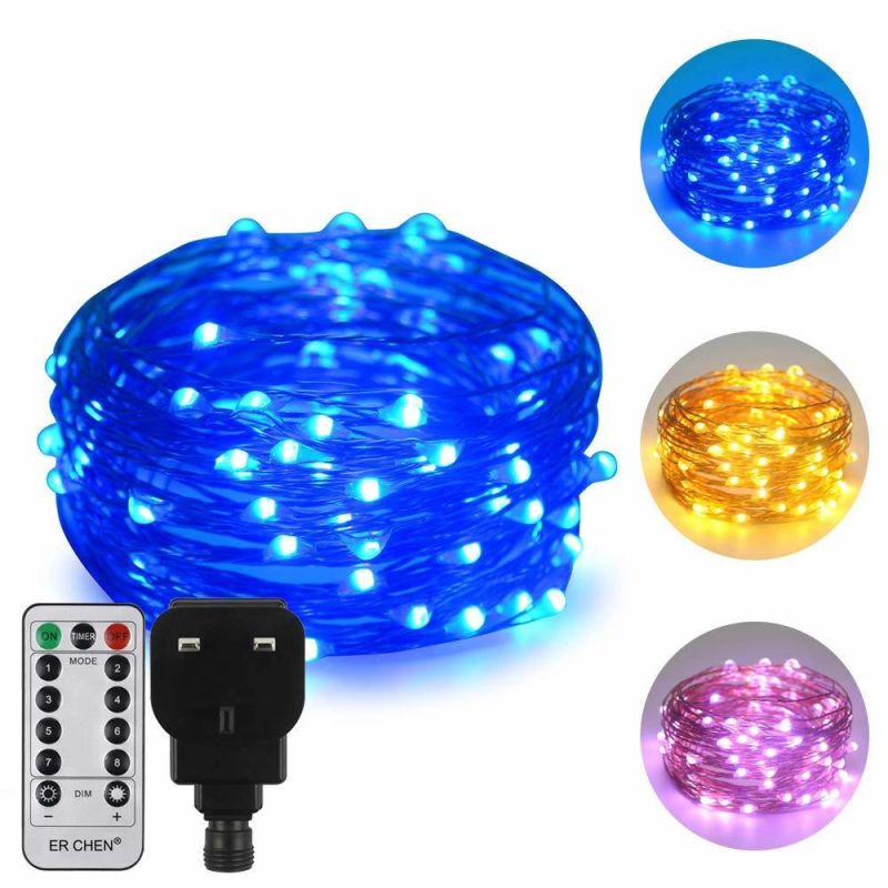 Dual-Color LED String Lights, 33 FT 100 LEDs Plug in Copper Wire 8 Modes Dimmable Fairy Lights with Remote Timer