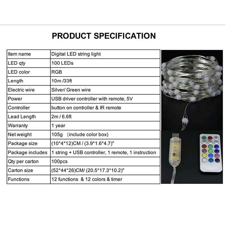 10m Remote Control and Battery Case Christmas Dimmed LED String Light