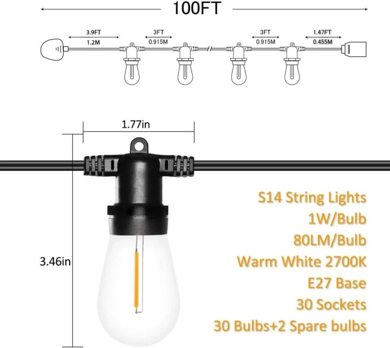 Connectable Outdoor Lights Patio String for Backyard Porch Balcony Christmas Decoration