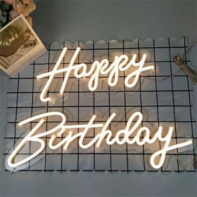 Drop Shipping No MOQ Custom Made Wall Mounted Hanging LED Custom Happy Birthday Neon Light Sign for Shop Party Decoration