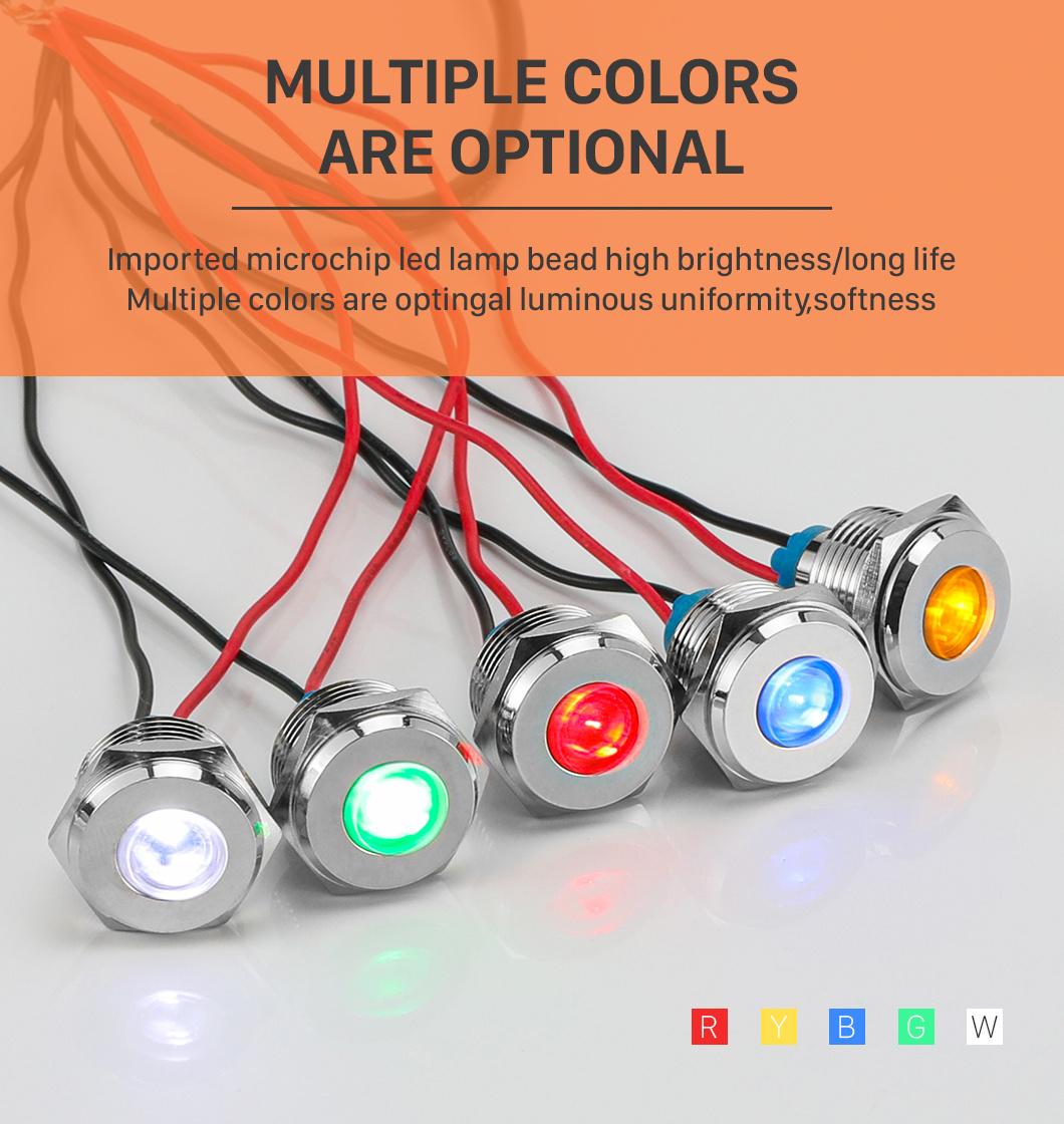 Abei Blue Red Green Yellow White 12V1 Luminous Lamp 16mm Concave Waterproof Metal LED Indicator Light for Car