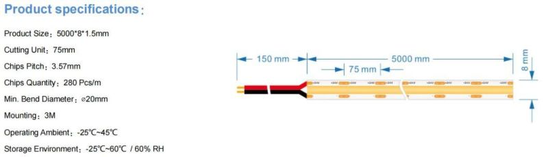 COB Strip Ligthing DC 12V24V 5m 8mm 10mm Linear Dotless