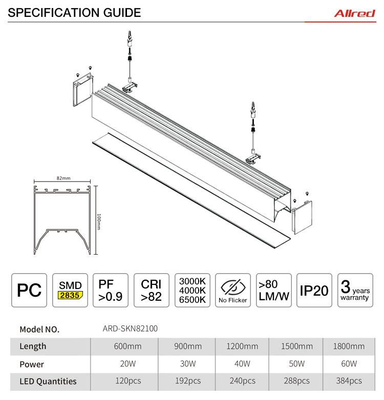 LED Linear Light Factory Indoor Decoration Supermarket Warehouse Office Linear LED Pendant Light