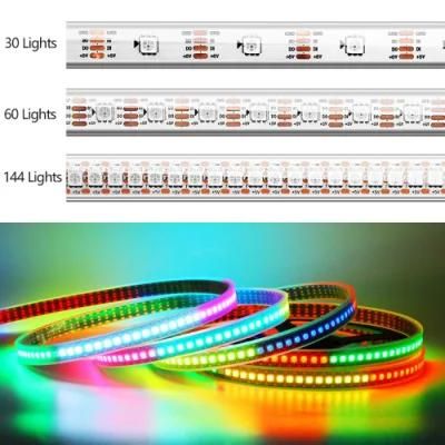 DC12V Ws2813 Individually Flexible 30/60/144pixels/M RGB Addressable LED Strip Light Dual Signal Programmable Lighting for Indoor Decoration