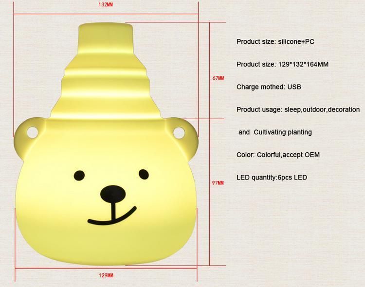 High Quality 3D Night Light Colors Changeable Bear Shape Baby Choice Mini Size LED Kid′ S Toys Silicone Bedside Lamp for Children Baby