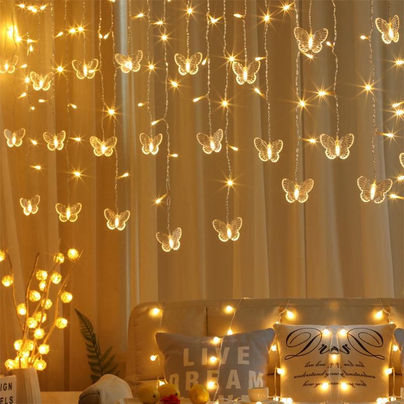 Butterfly LED Icicle Decorative Curtain Lights with Low Pressure Waterproof