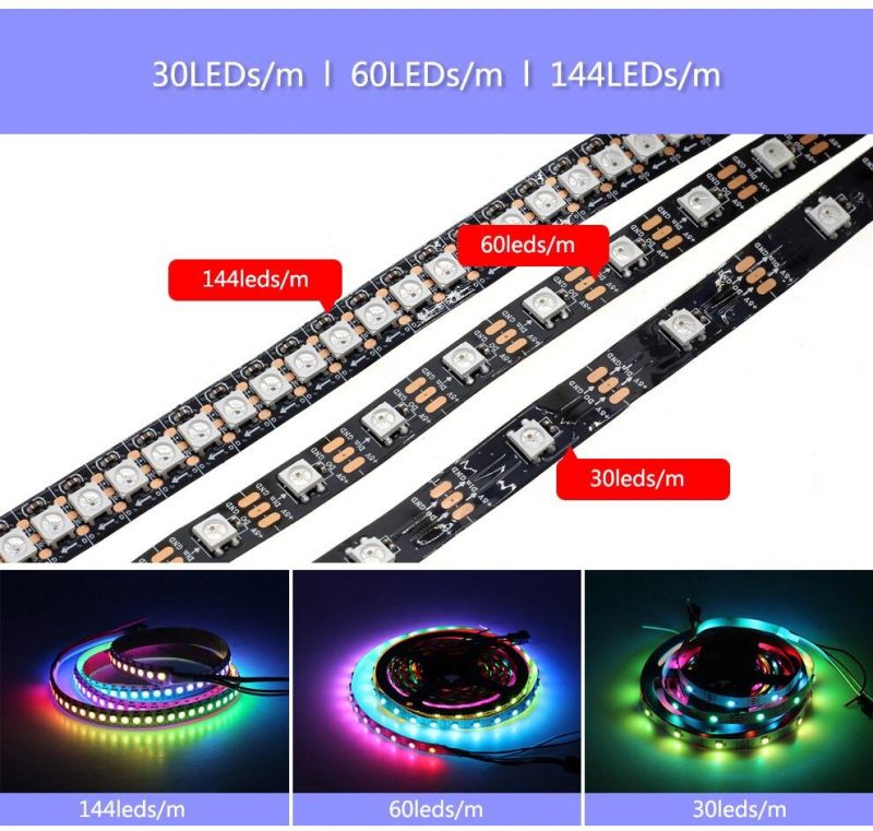 DC5V 5m Ws2812b Ws2812 LED Pixel Strip 30/60LEDs/M Programmable Individually Addressable Smart RGB Full Color LED Strip Light