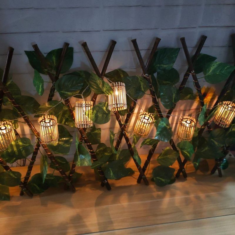 Outdoor Decorative Lighting Natural Bamboo Cylinder String Light