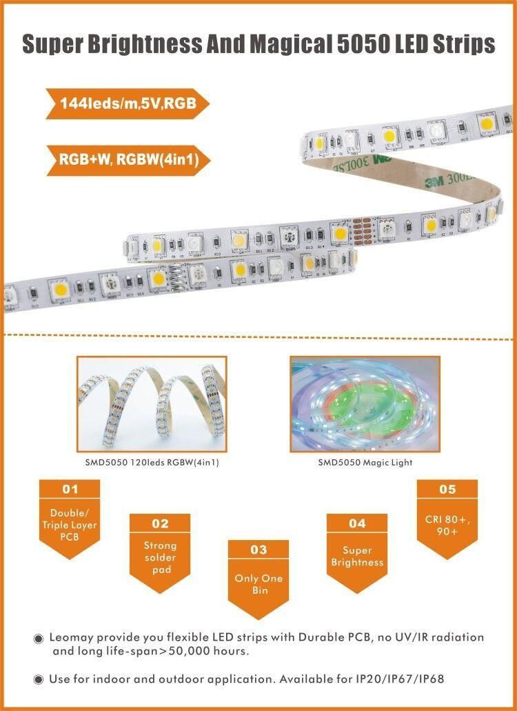 Factory prices SMD5050 120 LEDs/m LED Strip with Easy installation