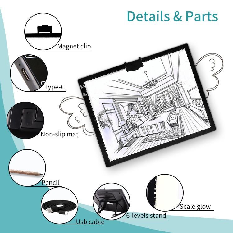 New Product Integrated Bracket Design A3 Battery Type LED Tracing Tablet Tracing Light Pad USB LED Light Pad with Stand