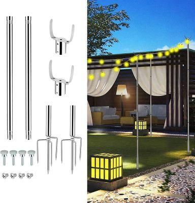 String Light Pole, Stainless Steel Festoon Lantern Pole Shepherd Crook Hook Garland Bracket for Wedding Party Gathering Festivals