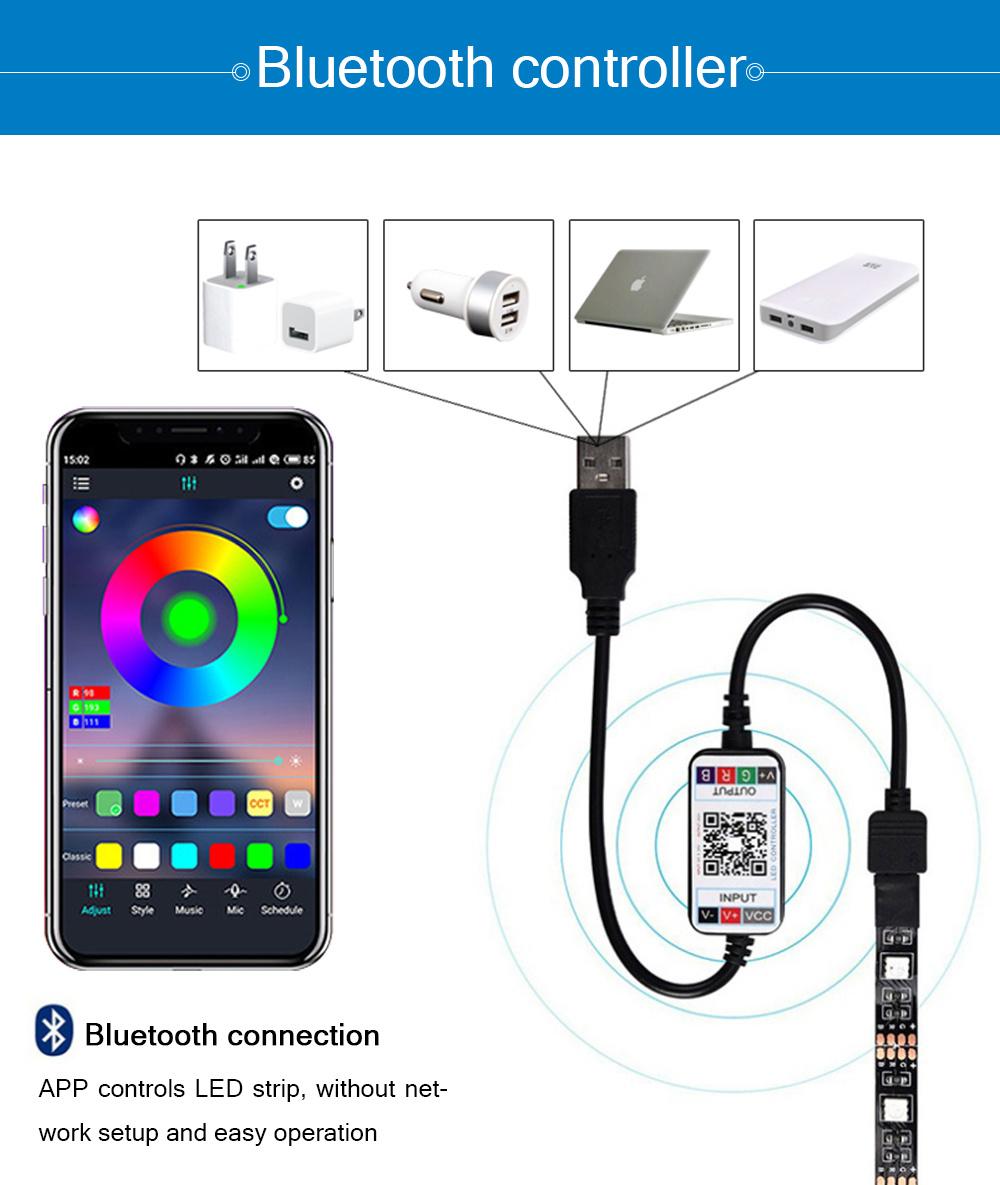 24 Key IR Remote APP Control Music Sound Sensor 5V USB Power 5050 RGB LED Strip Light for TV Backlight