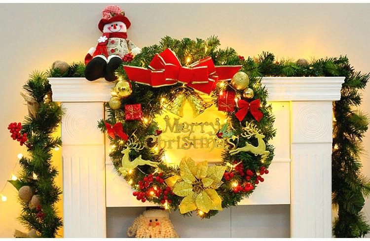 Decoration Plastic Flower LED Christmas Garland with LED Lights Artificial Green Wreaths