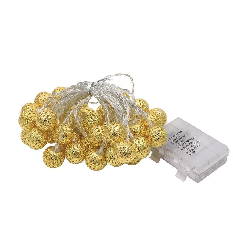 10/20/40/50LEDs Holiday Christmas Decoration Moroccan Hollow Metal Ball LED String Light