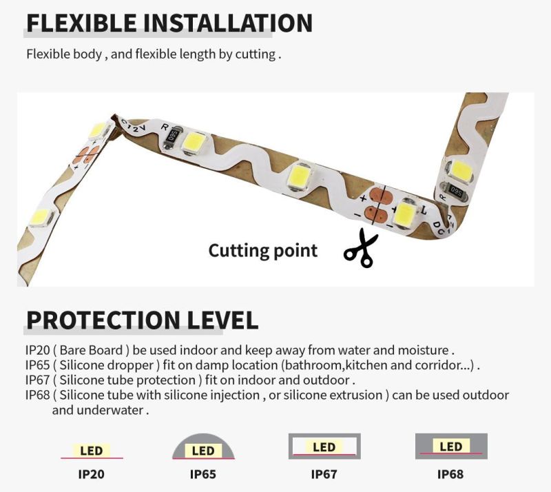 Bendable Easy Install 6mm Light S-Shape 60LEDs/M SMD2835 LED Strip