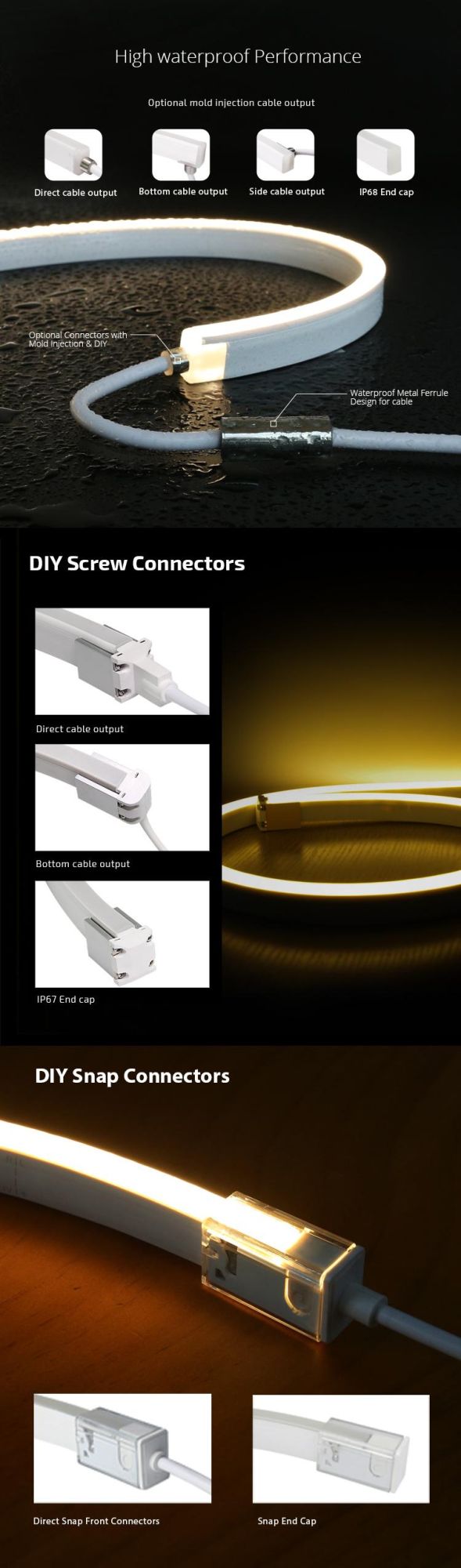 Warm White DC24V IP68 Waterproof LED Neon Strip