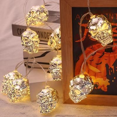 Flashing Electroplated Skull String Lights with Waterproof Battery Box for Halloween Decoration