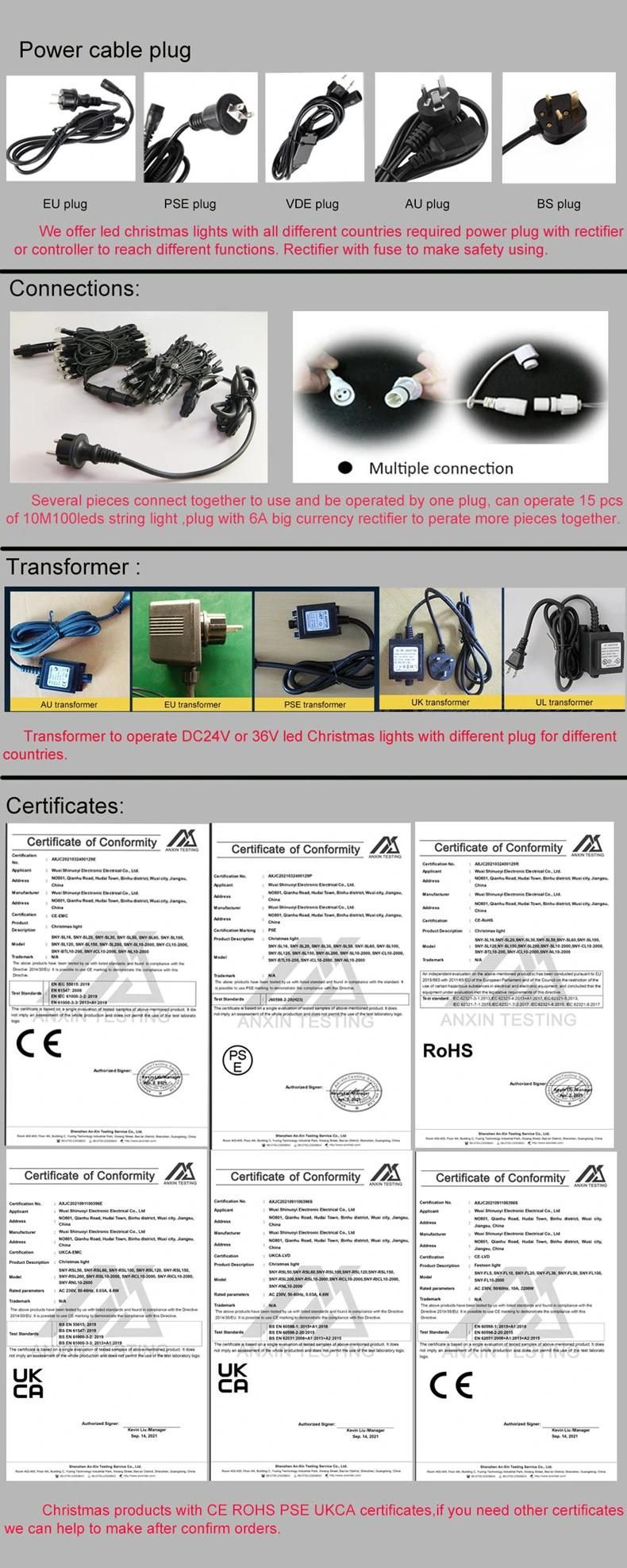 CE RoHS 220V - 240V Rubber Cable LED String Chain Light