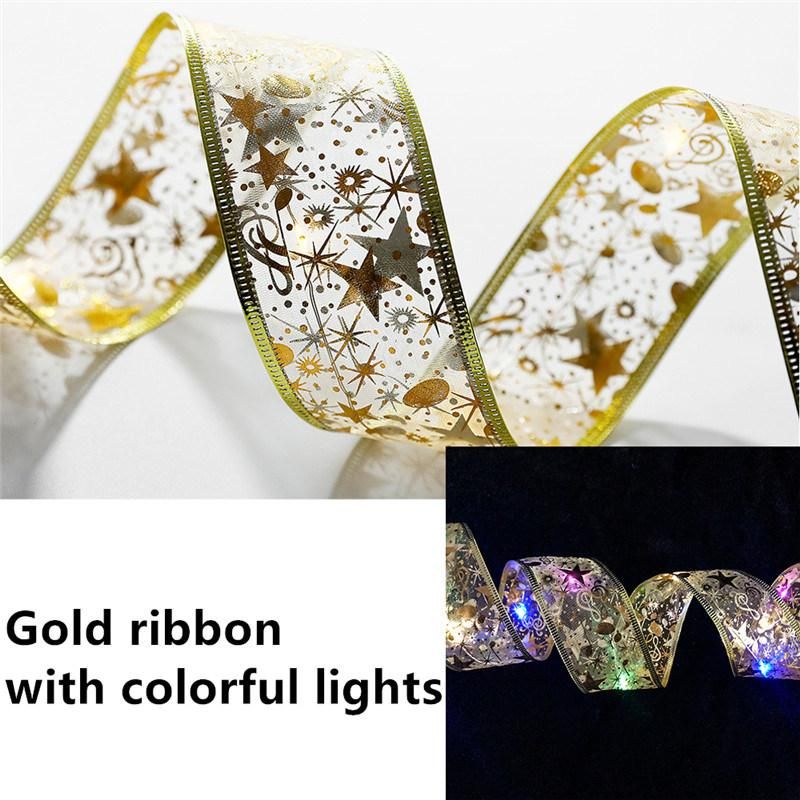 Christmas Tree Decor LED Ribbon Lights DIY Lace Bows String Lights